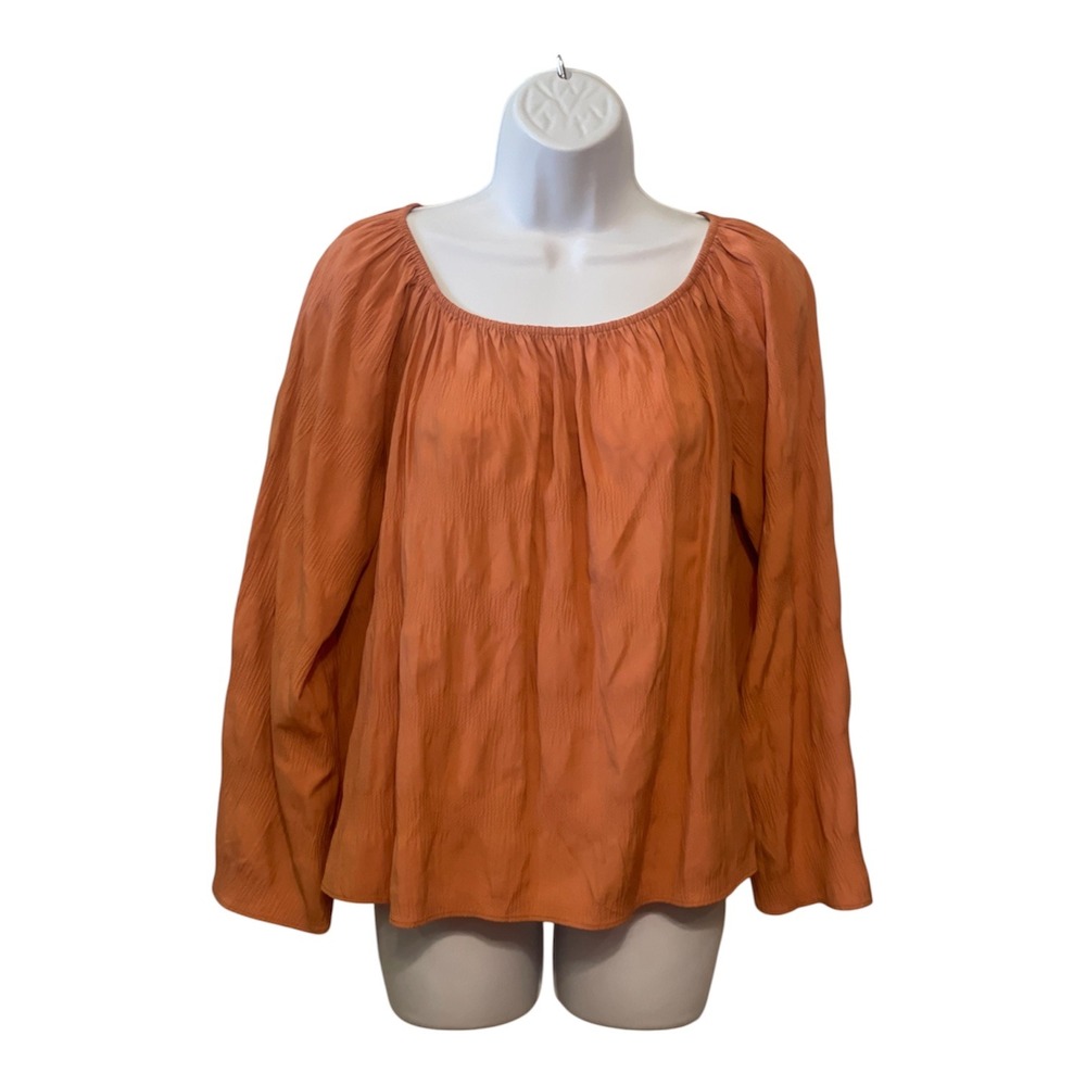 Elizabeth and James Terracotta Orange Textured Scoop‎ Neck Blouse Small